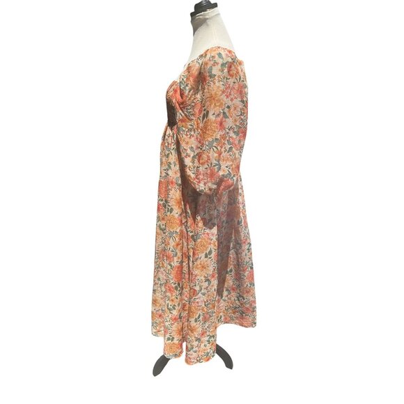 NWT Floral Puff Sleeve Midi Dress Size M Cottagecore Prairie Boho Festival - Picture 4 of 11